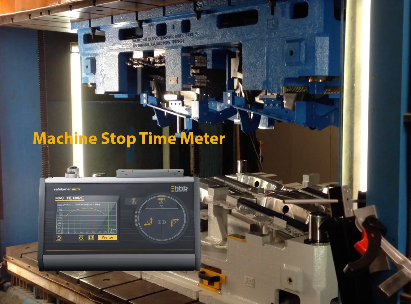 Medição de tempo de parada em prensa industrial